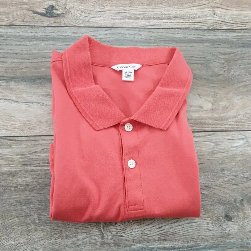 Calvin Klein Men XL Short Sleeve Polo Shirt Cotton Melon Active Golf Casual - Picture 10 of 10